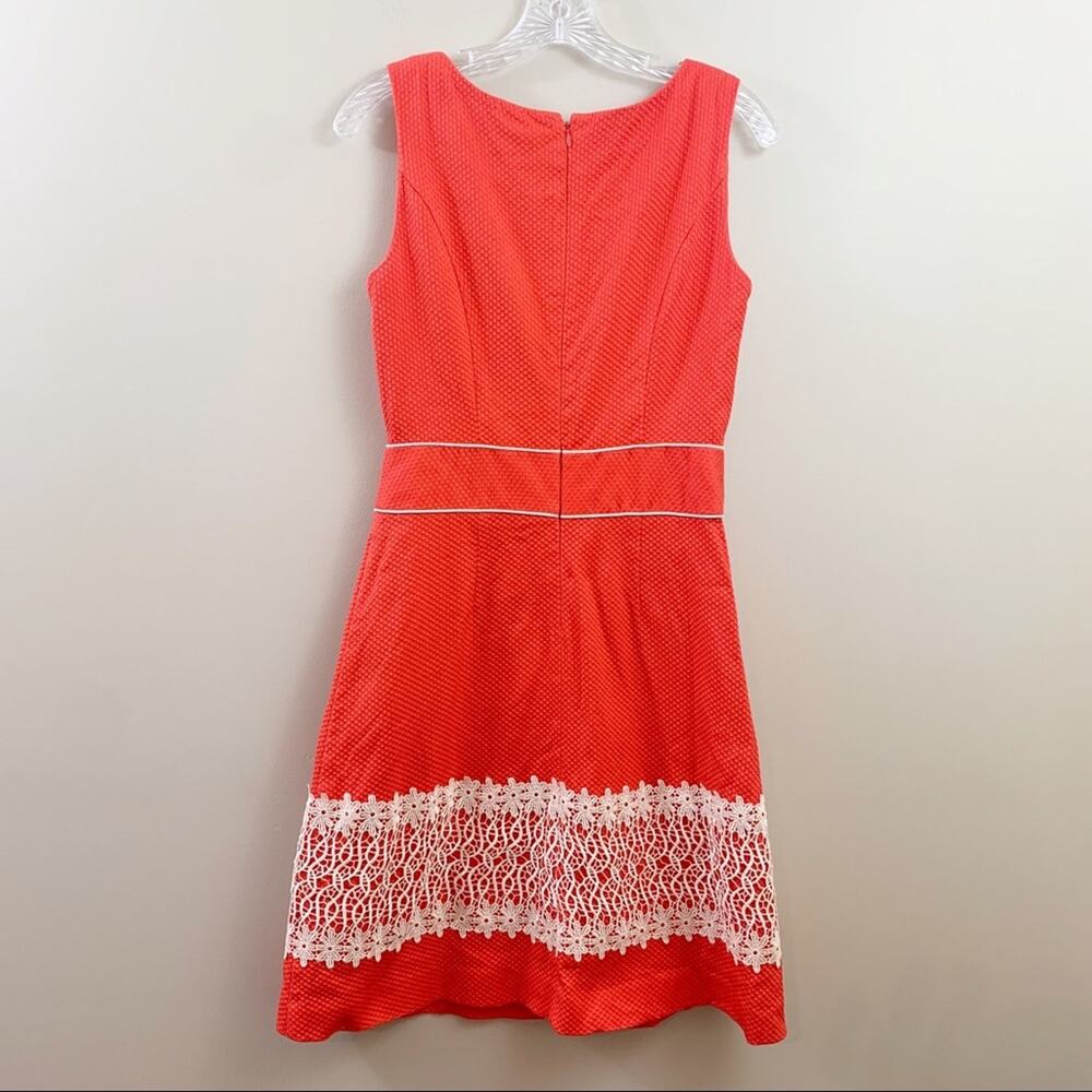 Alexandra Bartlett Textured/Lace Sleeveless Fit and Flare Coral Orange Dress
